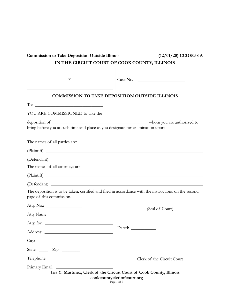 Form CCG0038 Commission to Take Deposition Outside Illinois - Cook County, Illinois, Page 1