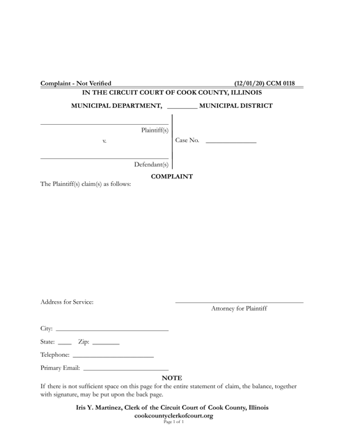 Form CCM0118  Printable Pdf