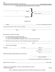 Form CCG0010 Complaint and Confession of Judgment - Other Than Lease - Cook County, Illinois