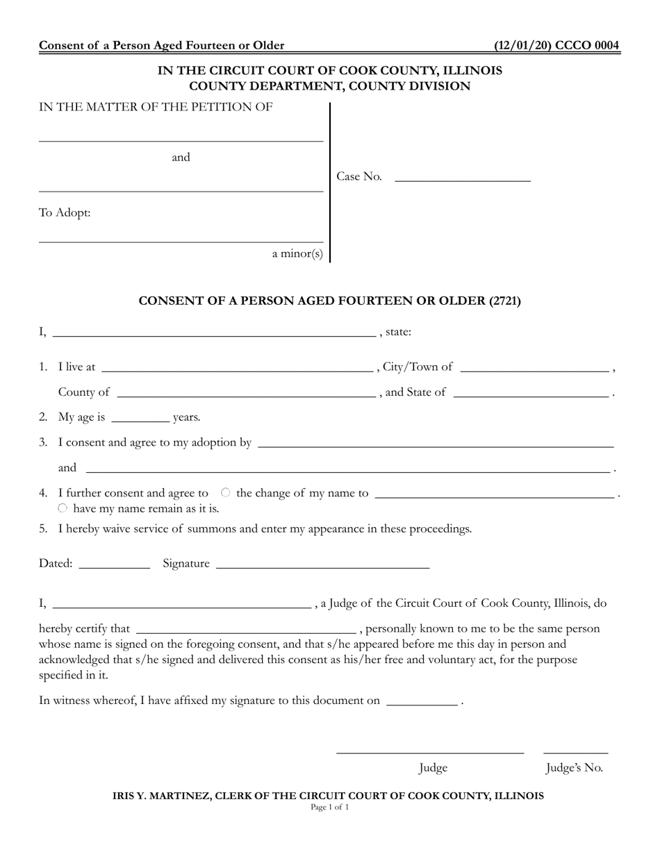 Form CCCO0004 Consent of a Person Aged Fourteen or Older - Cook County, Illinois, Page 1