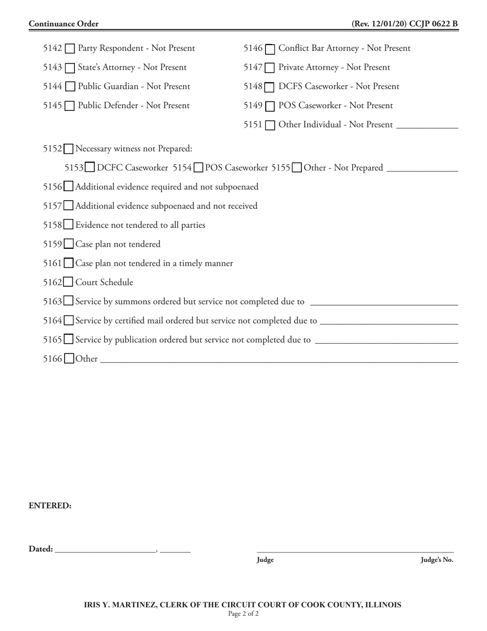 Form CCJP0622 Continuance Order - Cook County, Illinois, Page 2