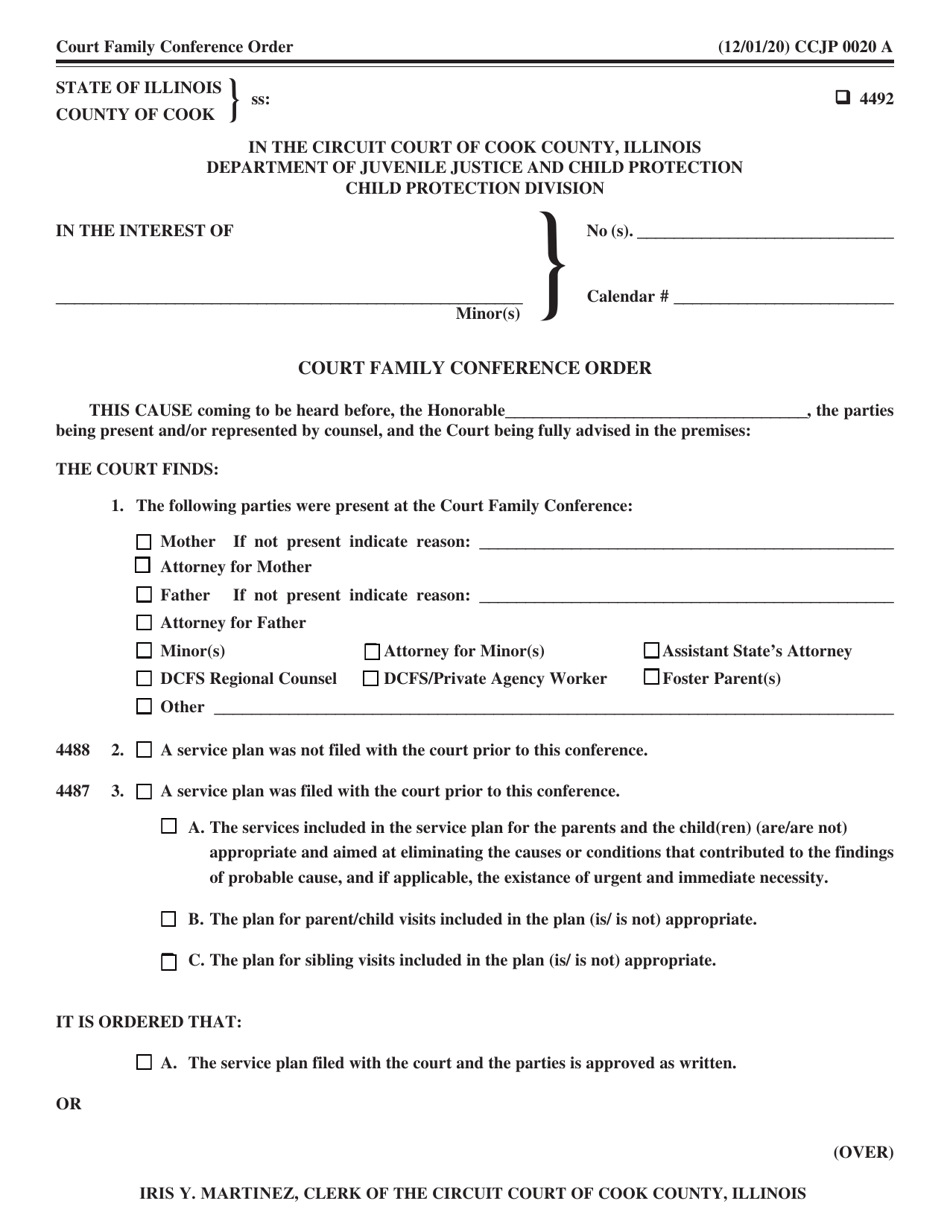 Form CCJP0020 Court Family Conference Order - Cook County, Illinois, Page 1