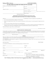 Document preview: Form CCG0022 Defendant's Petition Pursuant to 725 Ilcs 5/110-7 Requesting Refund of Bail to Attorney of Record - Cook County, Illinois