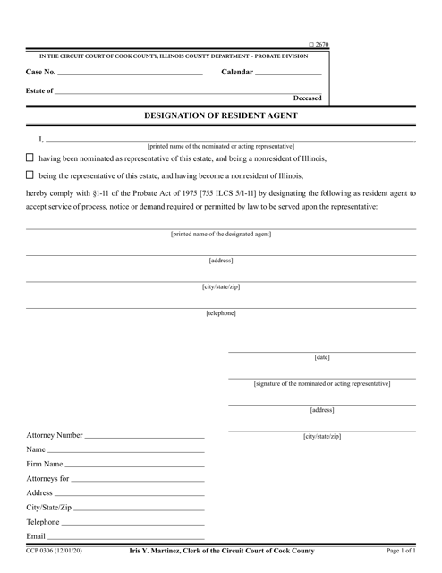 Form CCP0306 Designation of Resident Agent - Cook County, Illinois