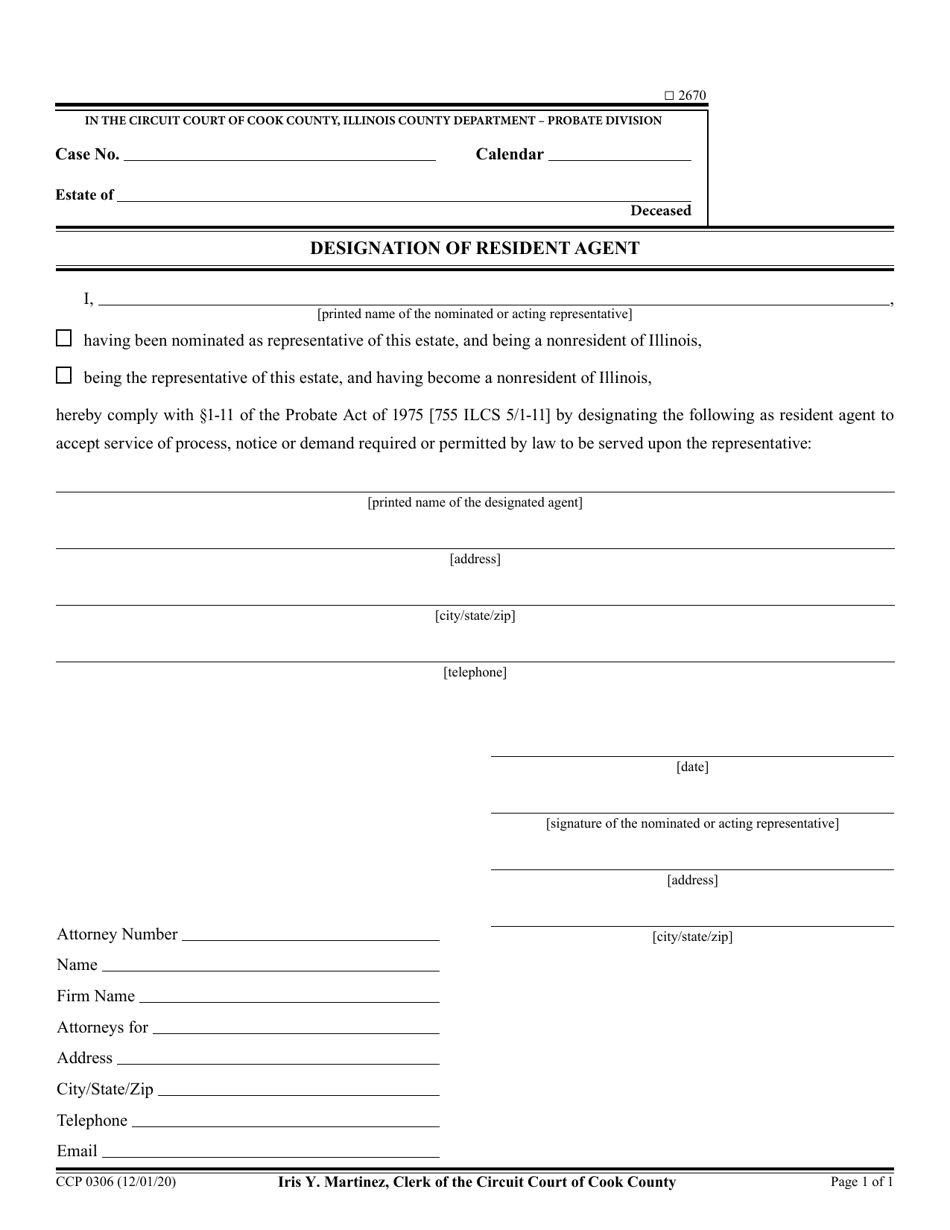 Form CCP0306 Designation of Resident Agent - Cook County, Illinois, Page 1