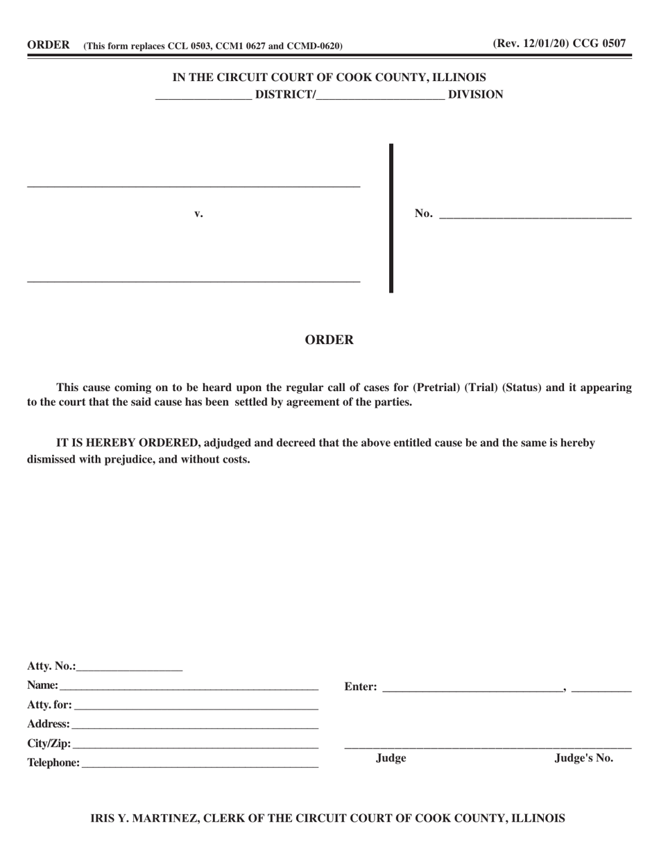 Form CCG0507 Dismissal Order (Agreement of Parties) - Cook County, Illinois, Page 1