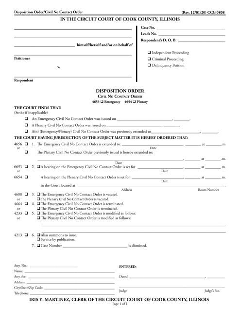 Form CCG0808 Disposition Order/Civil No Contact Order - Cook County, Illinois
