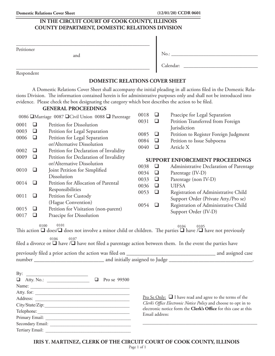 Form CCDR0601 Fill Out, Sign Online and Download Fillable PDF, Cook