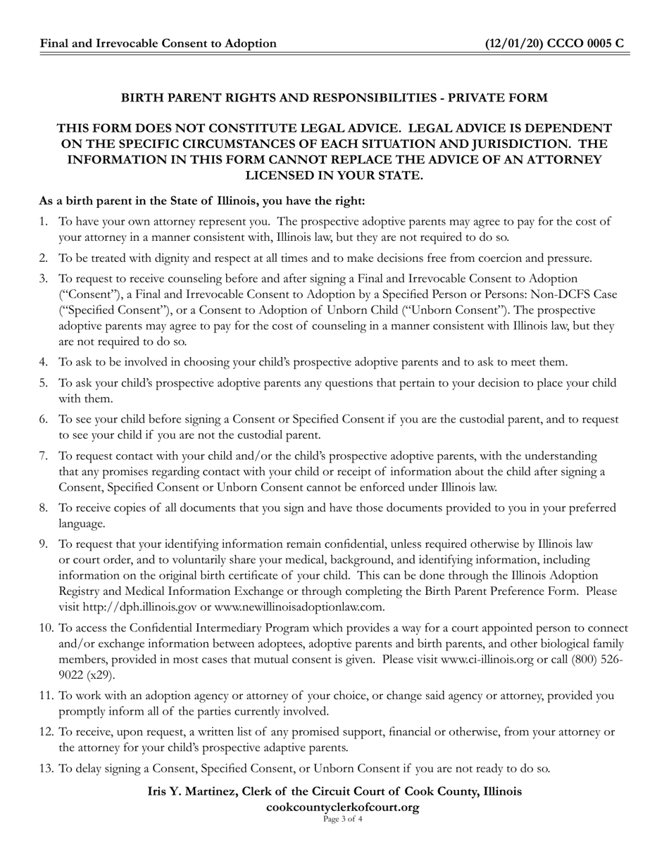 Form CCCO0005 Final and Irrevocable Consent to Adoption - Cook County, Illinois, Page 3