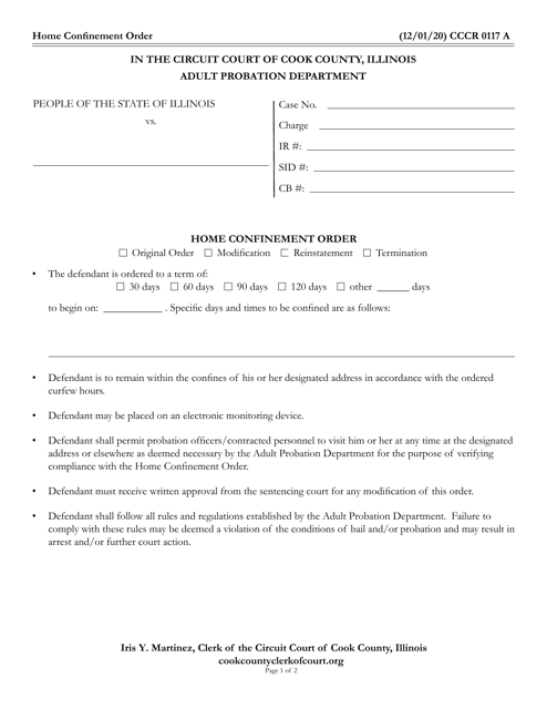 Form CCCR0117 Home Confinement Order - Cook County, Illinois