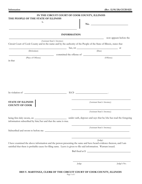 Form CCCR0221  Printable Pdf