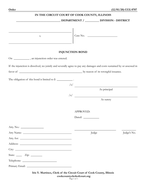 Form CCG0707 Injunction Bond - Cook County, Illinois