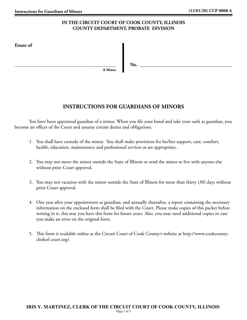 Form CCP0008 Instructions for Guardians of Minors - Annual Report - Cook County, Illinois, Page 1