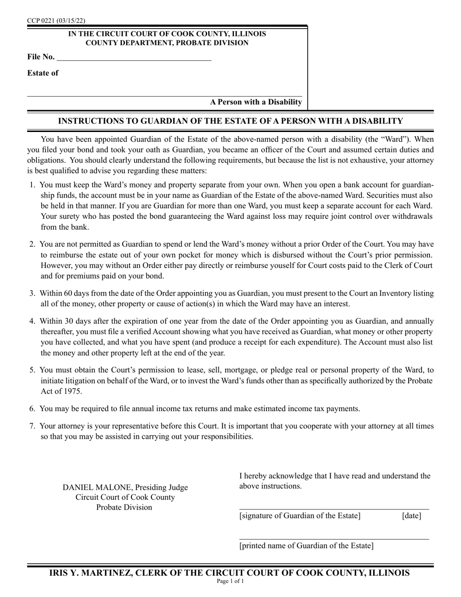 Form CCP0221 Fill Out, Sign Online and Download Fillable PDF, Cook