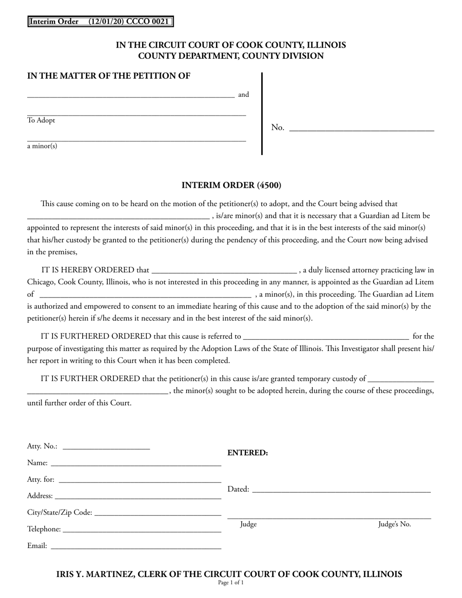 Form CCCO0021 Interim Order - Cook County, Illinois, Page 1