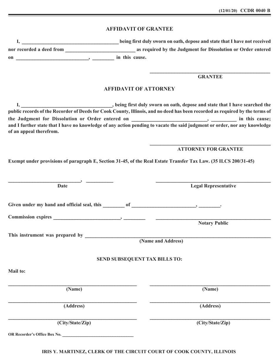 Form CCDR0040 Judges Deed - Cook County, Illinois, Page 2