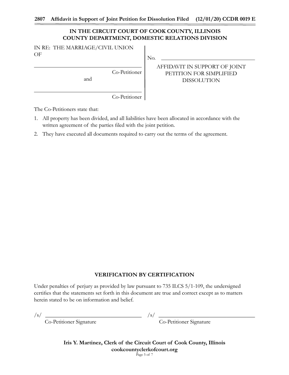 Form CCDR0019 Joint Petition for Simplified Dissolution - Cook County, Illinois, Page 5