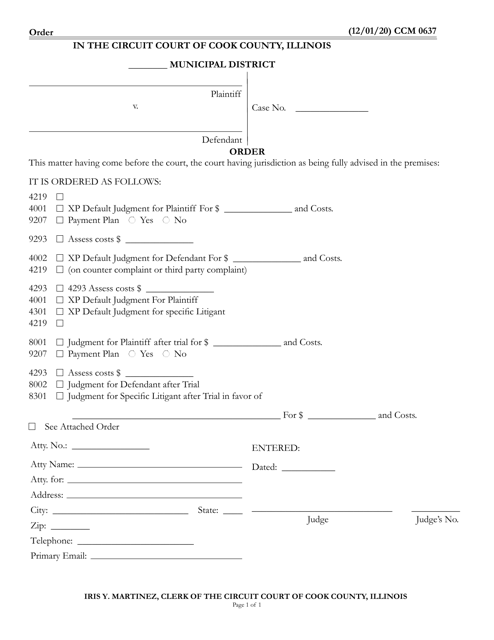 Form CCM0637 Judgement Order - Cook County, Illinois