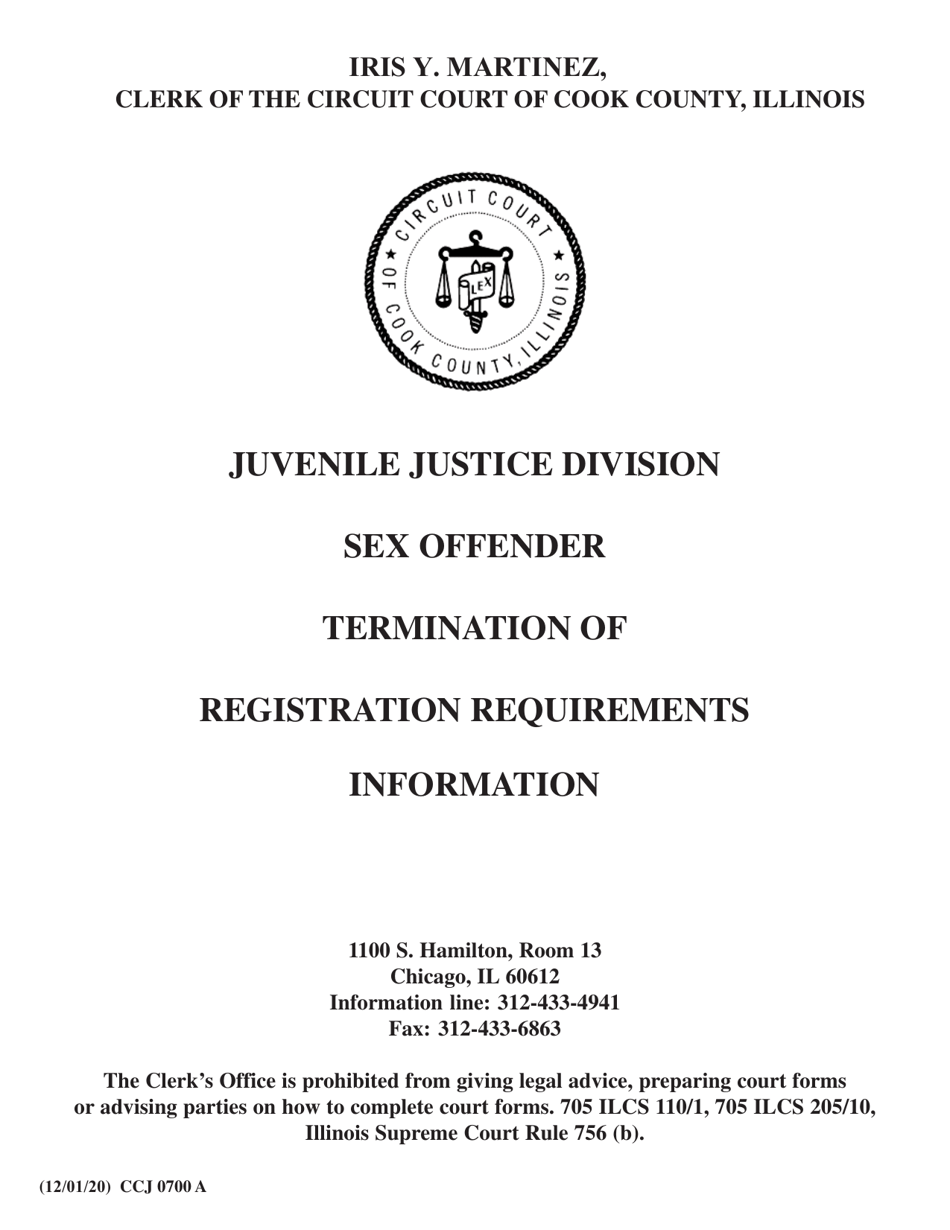 Form CCJ0700 Juvenile Sex Offender Registration Termination - Cook County, Illinois, Page 1