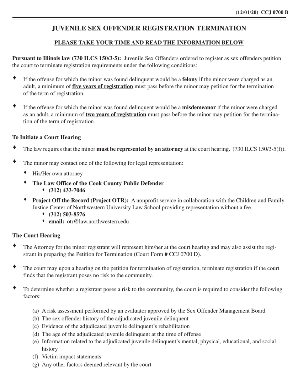 Form CCJ0700 Juvenile Sex Offender Registration Termination - Cook County, Illinois, Page 2