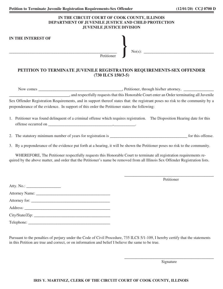 Form CCJ0700 Juvenile Sex Offender Registration Termination - Cook County, Illinois, Page 4