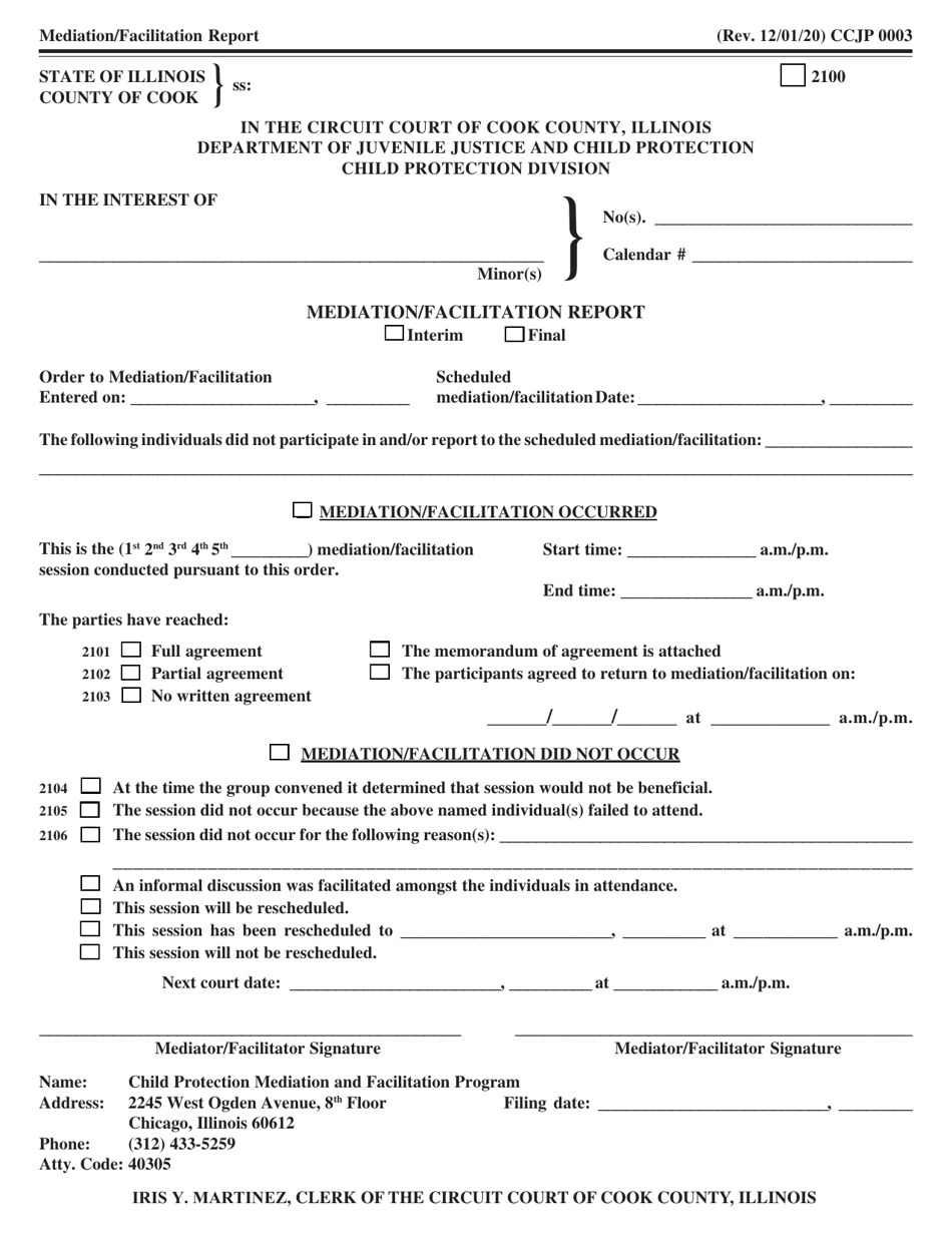 Form CCJP0003 Fill Out, Sign Online and Download Fillable PDF, Cook