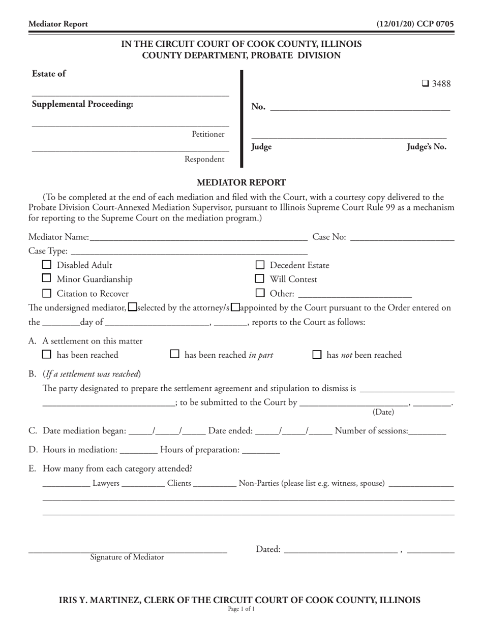 Form CCP0705 Mediator Report - Cook County, Illinois, Page 1