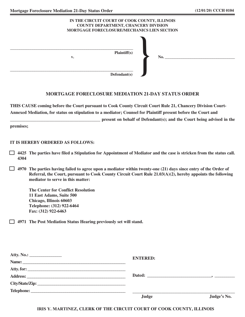 Form CCCH0104 Download Fillable PDF or Fill Online Mortgage Foreclosure