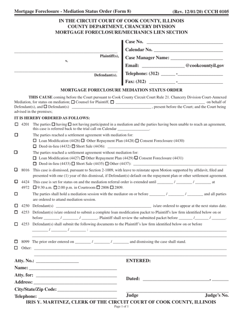 Form CCCH0105 Mortgage Foreclosure Mediation Status Order - Cook County, Illinois