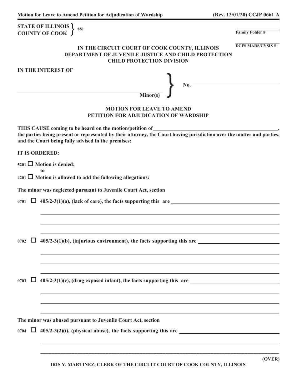 Form CCJP0661 Motion for Leave to Amend Petition for Adjudication of Wardship - Cook County, Illinois, Page 1
