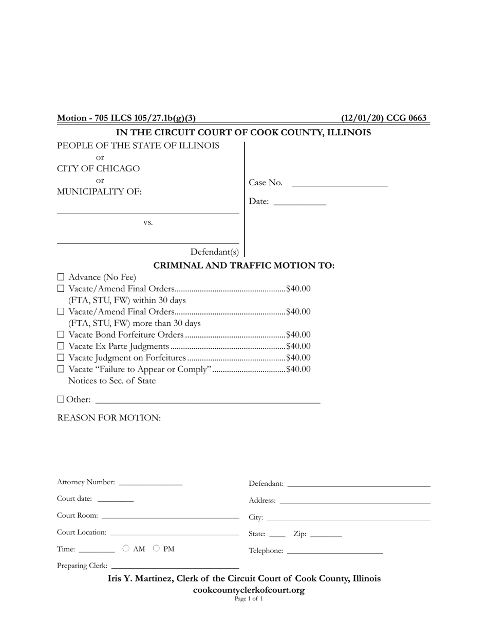 Form CCG0663 Criminal and Traffic Motion - Cook County, Illinois, Page 1