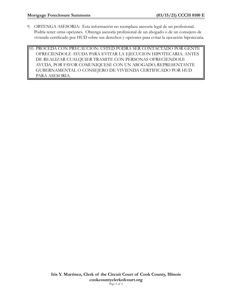 Form CCCH0100 Mortgage Foreclosure Summons - Cook County, Illinois, Page 5