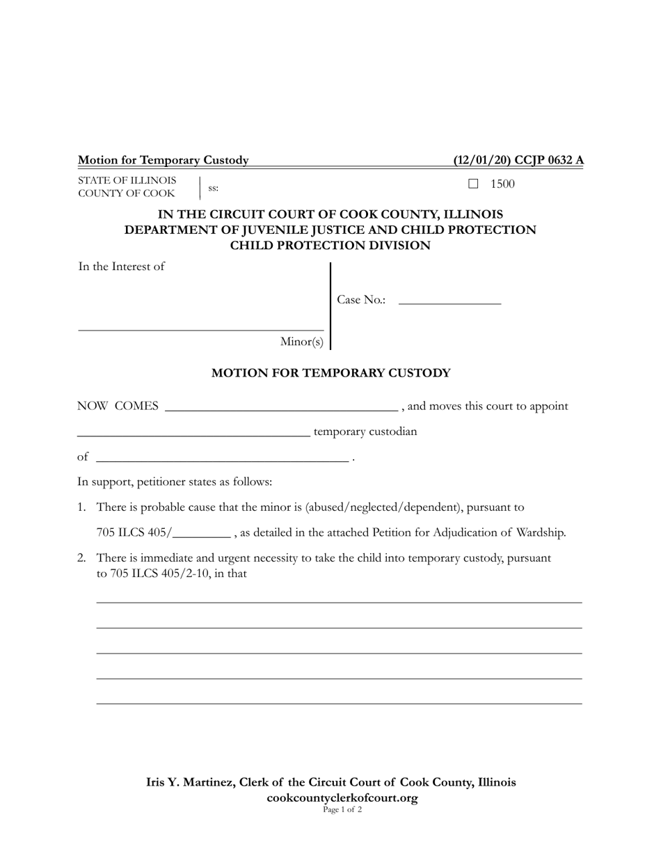 Form CCJP0632 Motion for Temporary Custody - Cook County, Illinois, Page 1