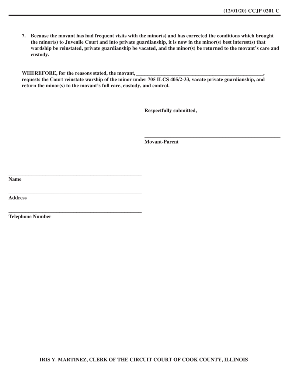 Form CCJP0201 Movants Pro Se Supplemental Petition to Reinstate Wardship - Cook County, Illinois, Page 5
