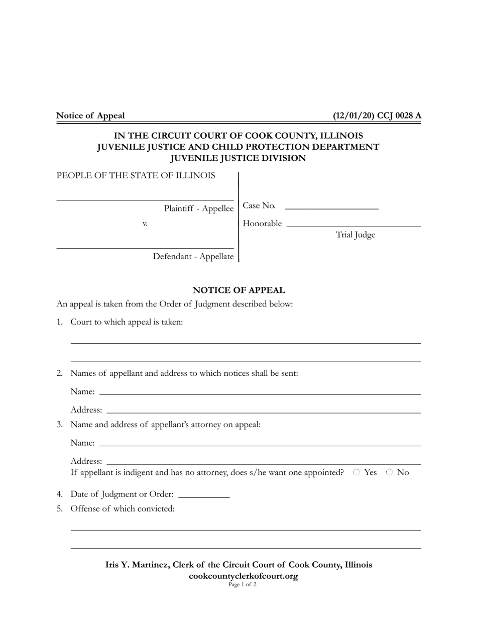 Form CCJ0028 Notice of Appeal - Cook County, Illinois, Page 1