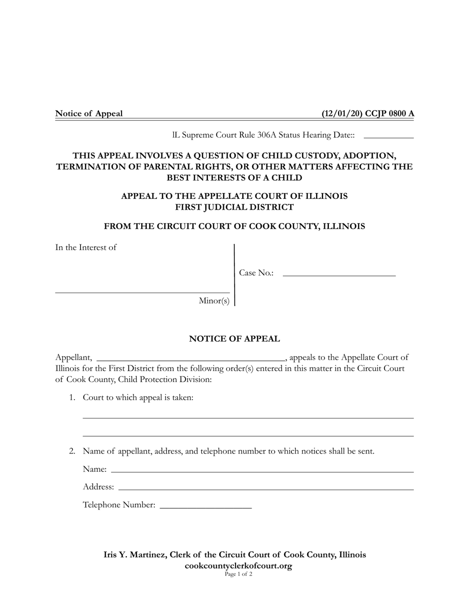 Form CCJP0800 Notice of Appeal - Cook County, Illinois, Page 1