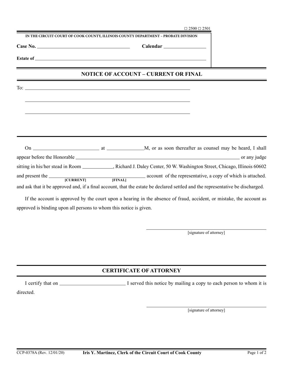 Form CCP0378 Notice of Account - Current or Final - Cook County, Illinois, Page 1