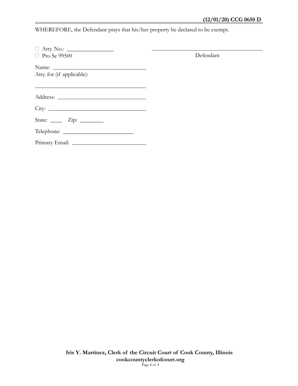 Form CCG0650 Non-wage Notice of Motion / Non-wage Garnishment Exemption Hearing - Cook County, Illinois, Page 4