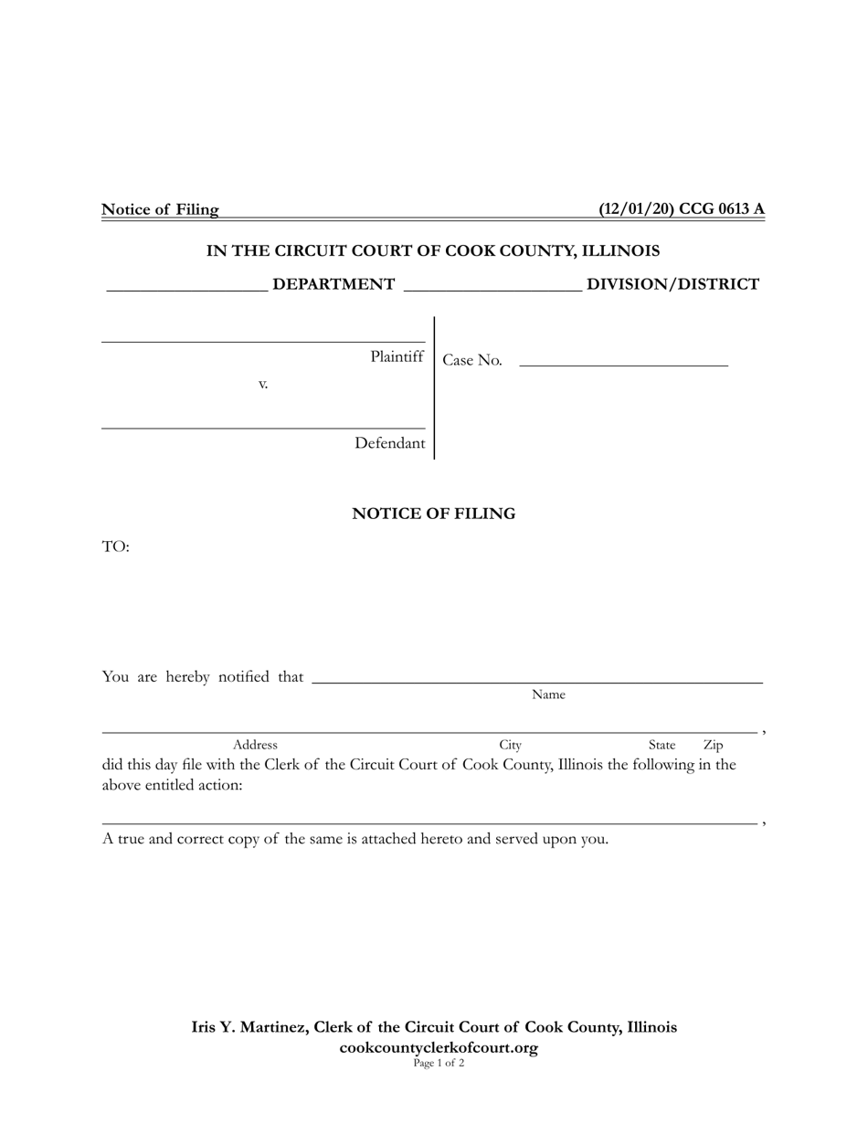 Form CCG0613 Notice of Filing - Cook County, Illinois, Page 1