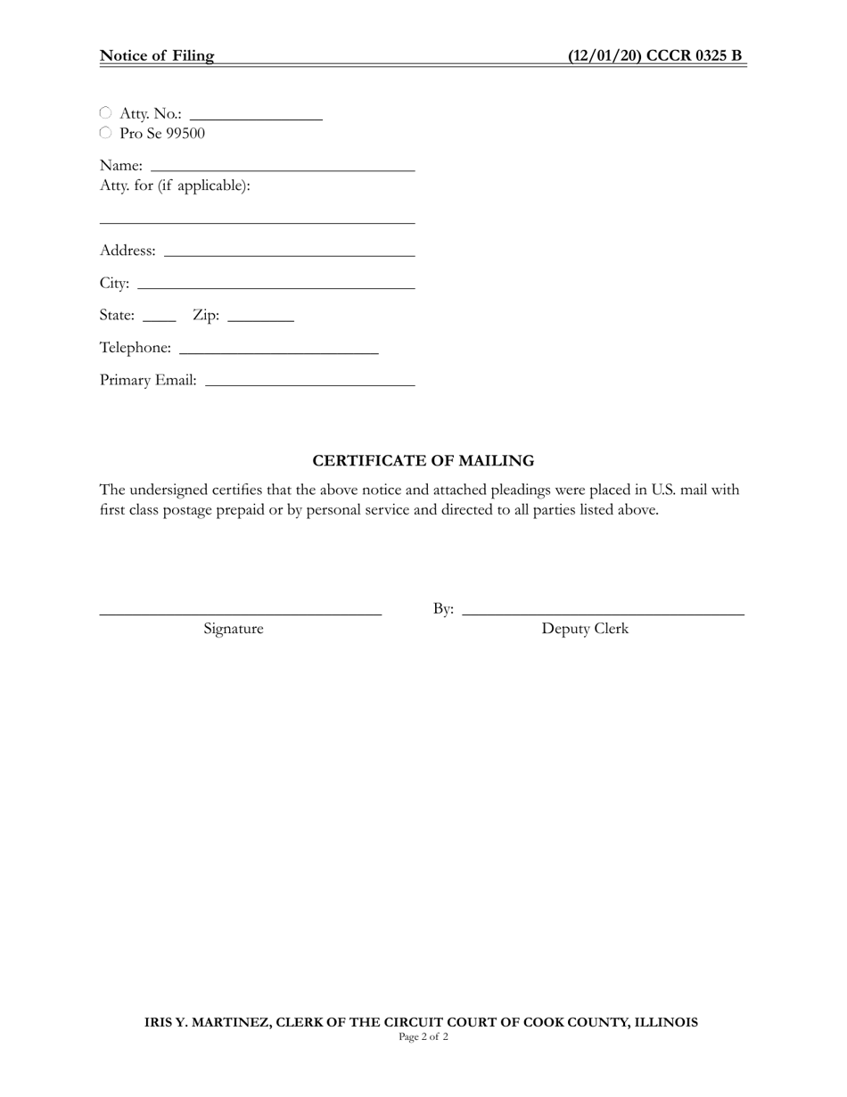 Form CCCR0325 Notice of Filing (District One Cases Only) - Cook County, Illinois, Page 2