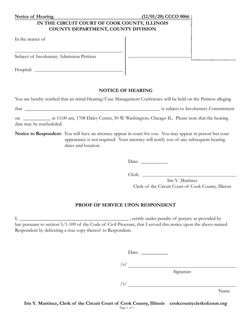 Form CCCO0066 Notice of Hearing - Cook County, Illinois
