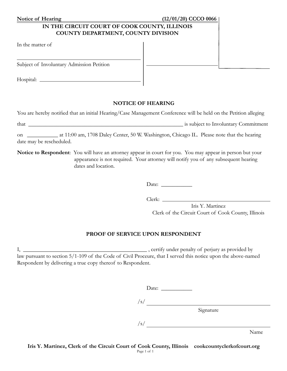 Form CCCO0066 Notice of Hearing - Cook County, Illinois, Page 1
