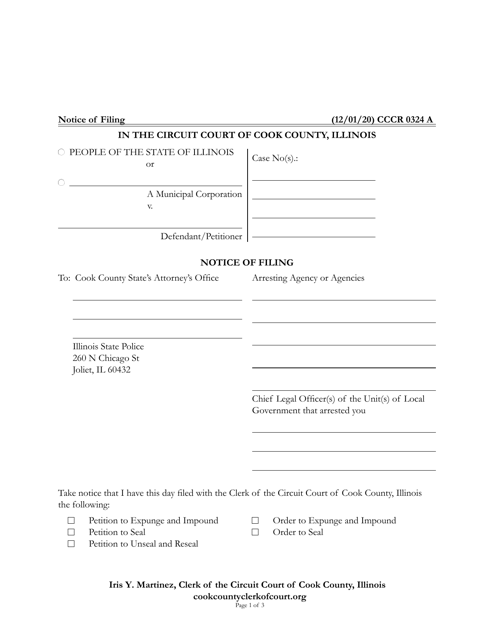 Form CCCR0324 Notice of Filing - Cook County, Illinois
