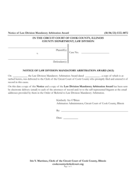 Form CCL0072 &quot;Notice of Law Division Mandatory Arbitration Award&quot; - Cook County, Illinois