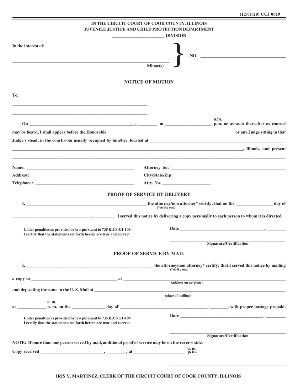 Form CCJ0019 Notice of Motion - Cook County, Illinois, Page 1