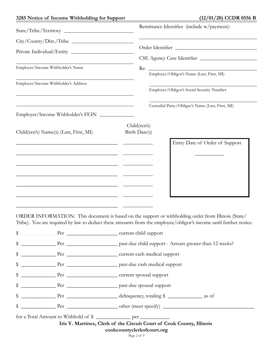 Form CCDR0556 Notice of Income Withholding for Support - Cook County, Illinois, Page 2