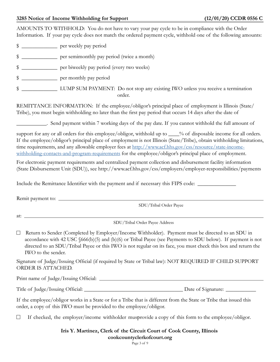 Form CCDR0556 Notice of Income Withholding for Support - Cook County, Illinois, Page 3