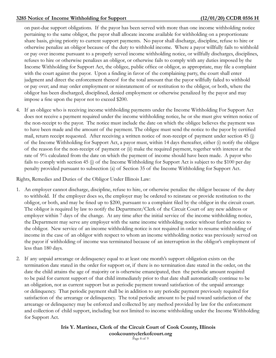 Form CCDR0556 Notice of Income Withholding for Support - Cook County, Illinois, Page 8