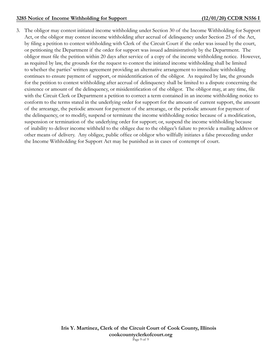 Form CCDR0556 Notice of Income Withholding for Support - Cook County, Illinois, Page 9