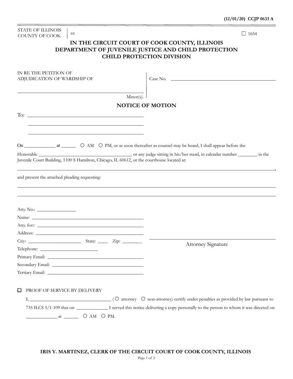 Form CCJP0633 Notice of Motion - Child Protection - Cook County, Illinois, Page 1